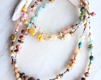 Happy Hour Necklace | Boulder Opal, Peruvian Opal, Amazonite, Aquamarine, Pearls