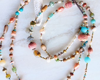 Stop Yelling, It's Not a Ship to Shore Call Necklace | Pebbles from Lake Superior, Coral, Fresh Water Pearls, and Morrocco Agate