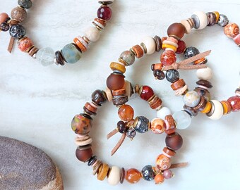 Venice Flea Market Stack Bracelets | Lampwork, Fused Glass, Recycled Glass, Coconut, Mixed Gemstones