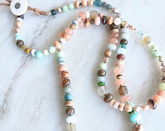 This Is My Happy Face Necklace | Boulder Opal, Peruvian Opal, Amazonite, Aquamarine, Pearls