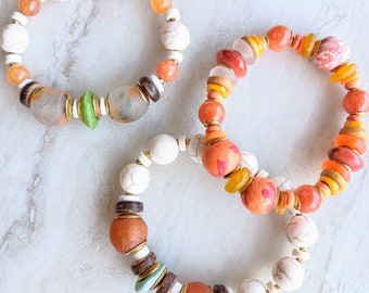 You Light Up My Life Bracelets | African Recycled Glass, White Howlite, Jade, Handmade Clay