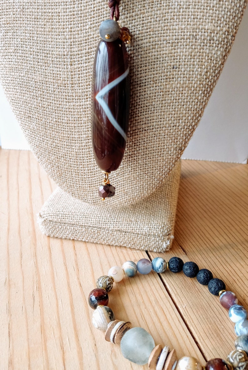 Lava Agate Spiritual Bay Bracelet Recycled Glass Fused Glass