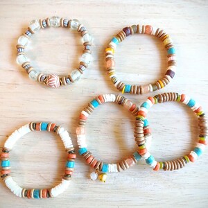 Serving Love, Love Stack Bracelets | Pearl, Clay, Agate, Recycled Glass, Java Glass