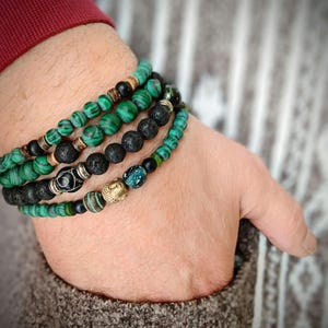 North By Northwest Men&#39;s Stack Bracelets | Matte Malachite, Lava, Jasper, Agate