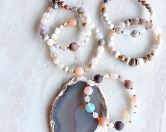 What I Should've Said Was Nothing Bracelets | Moonstone, Peach Druzy, Amazonite, Jasper