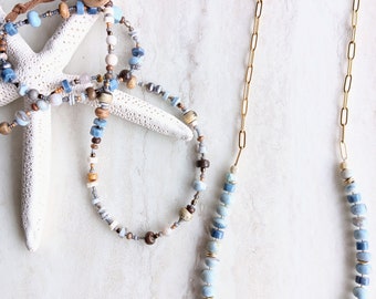 Blue Jeans And Flip Flops Necklace | Owyhee Opal and Denim Blue Opal on Paperclip Chain