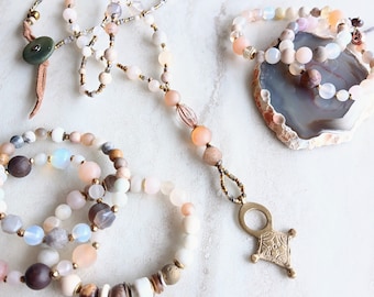 What I Should've Said Was Nothing Necklace | Peach Druzy Agate, Pearl, Jasper, Amazonite