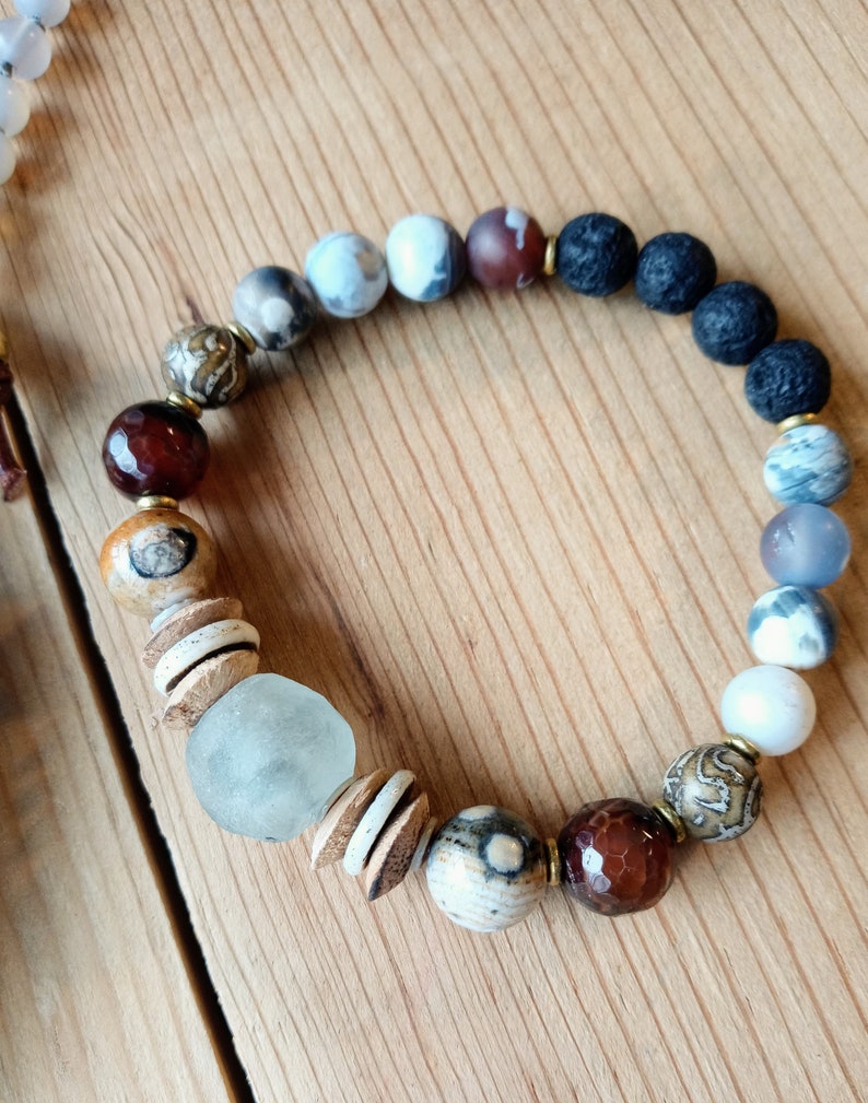 Lava Agate Spiritual Bay Bracelet Recycled Glass Fused Glass