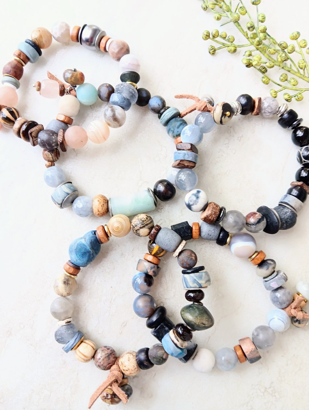 Flea Market Finds Statement Bracelets Amazonite, Recycled African Glass