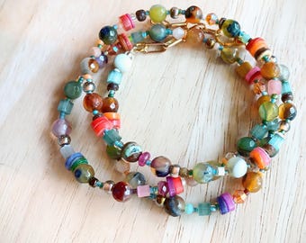Live A Little Wilder Triple Wrap Bracelet | Bold Agate, Opal, Shell, Carnelian