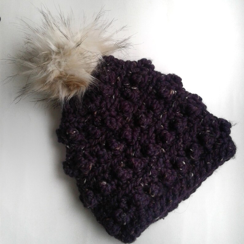 crochet beanie winterwear Remi crochet hat adult winter hat toque bobble hat adult hat purple hat
