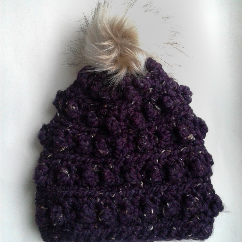 crochet beanie winterwear Remi crochet hat adult winter hat toque bobble hat adult hat purple hat