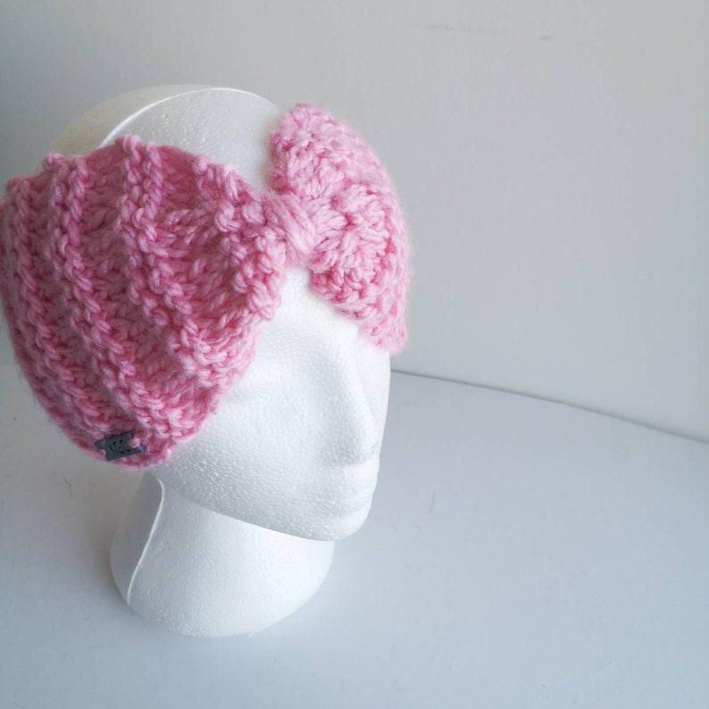 pretty in pink womens earwarmer. Pink knitted adult earwarmer adult headband