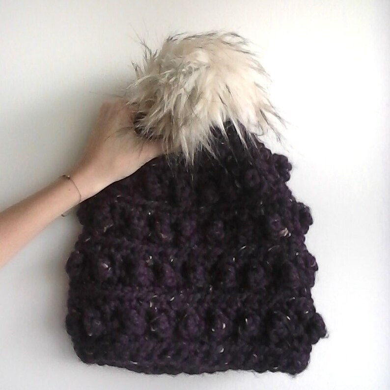 crochet beanie winterwear Remi crochet hat adult winter hat toque bobble hat adult hat purple hat