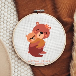 Cross Stitch Pattern Digital Download Cute Mother Mom Animal Parent Kid Child Bear Daughter Son Boy Girl Family Toddler Cuddle Baby Day PDF