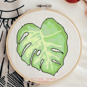 Cross Stitch Pattern Digital Download Cute Monstera Leaf PDF File Modern Watercolor Green Houseplant Houseplants Deliciosa Indoor Modern