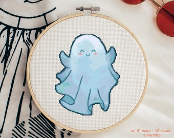 Cross Stitch Pattern Digital Download Cute Kawaii Ghost Bedsheet Sheet PDF File Modern Watercolor Ghoul Halloween Spirit Spook Poltergeist