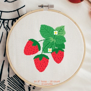 Cross Stitch Pattern Digital Download Cute Strawberry Patch Bunch PDF File Modern Easy Beginner Fruit Food Instant Downloadable Red Green