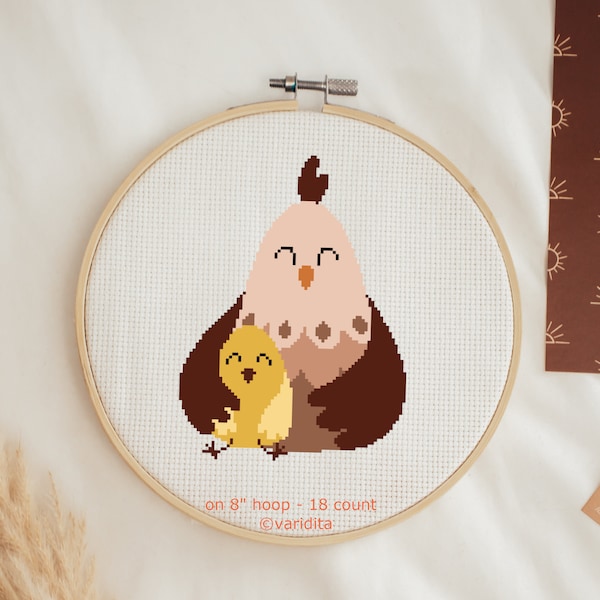 Cross Stitch Pattern Digital Download Cute Mother Father Mom Animal Parent Kid Child Chicken Chick Hen Rooster Toddler Baby Day PDF Nursery