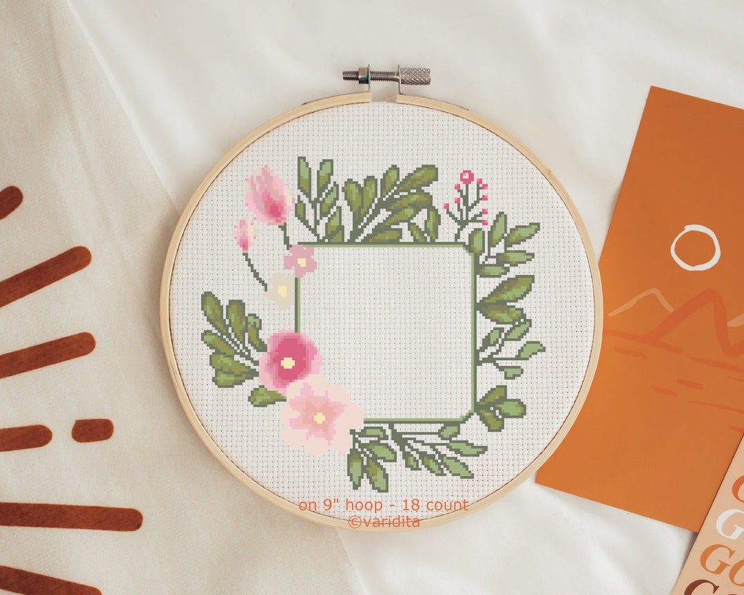 Cross Stitch Patterns Rectangular Cross Stitch Pattern Digital Download Square Floral Flower Frame ...