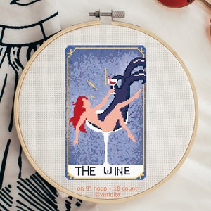 Cross Stitch Pattern Digital Download Cute Wine Tarot Card Foretell PDF File Watercolor Modern Pop Art Purple Fortune Teller Foresee Women