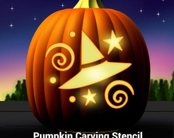 Plantilla para tallar calabazas de bruja: Calabaza de Halloween (Patrón en PDF)