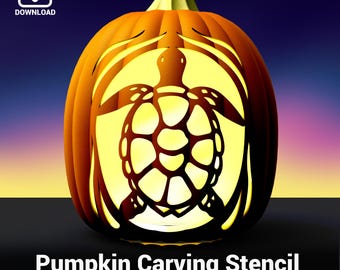 Molde para esculpir abóbora em forma de tartaruga: abóbora de Halloween com criatura marinha (Download em PDF)