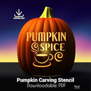 Pumpkin Spice Text Pumpkin Carving Stencil: Spicy and Sweet Coffee Jack-O-Lantern Template (PDF Pattern)