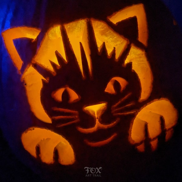 Cat Pumpkin Carving Pattern for Halloween, Kitty Jack O Lantern Downloadable Stencil, Cute Kitty Halloween DIY Craft New 2023 Festive Fall