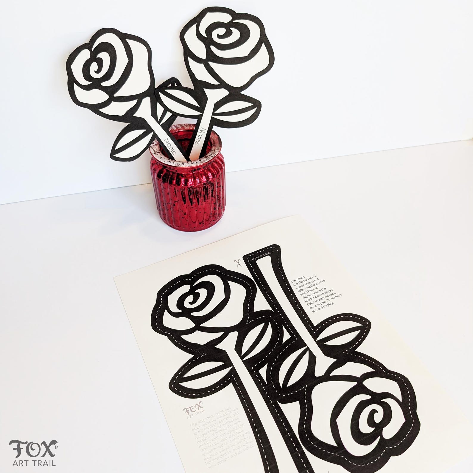 Printable Rose Coloring Page: (PDF Pattern, Die-cut Templates With ...
