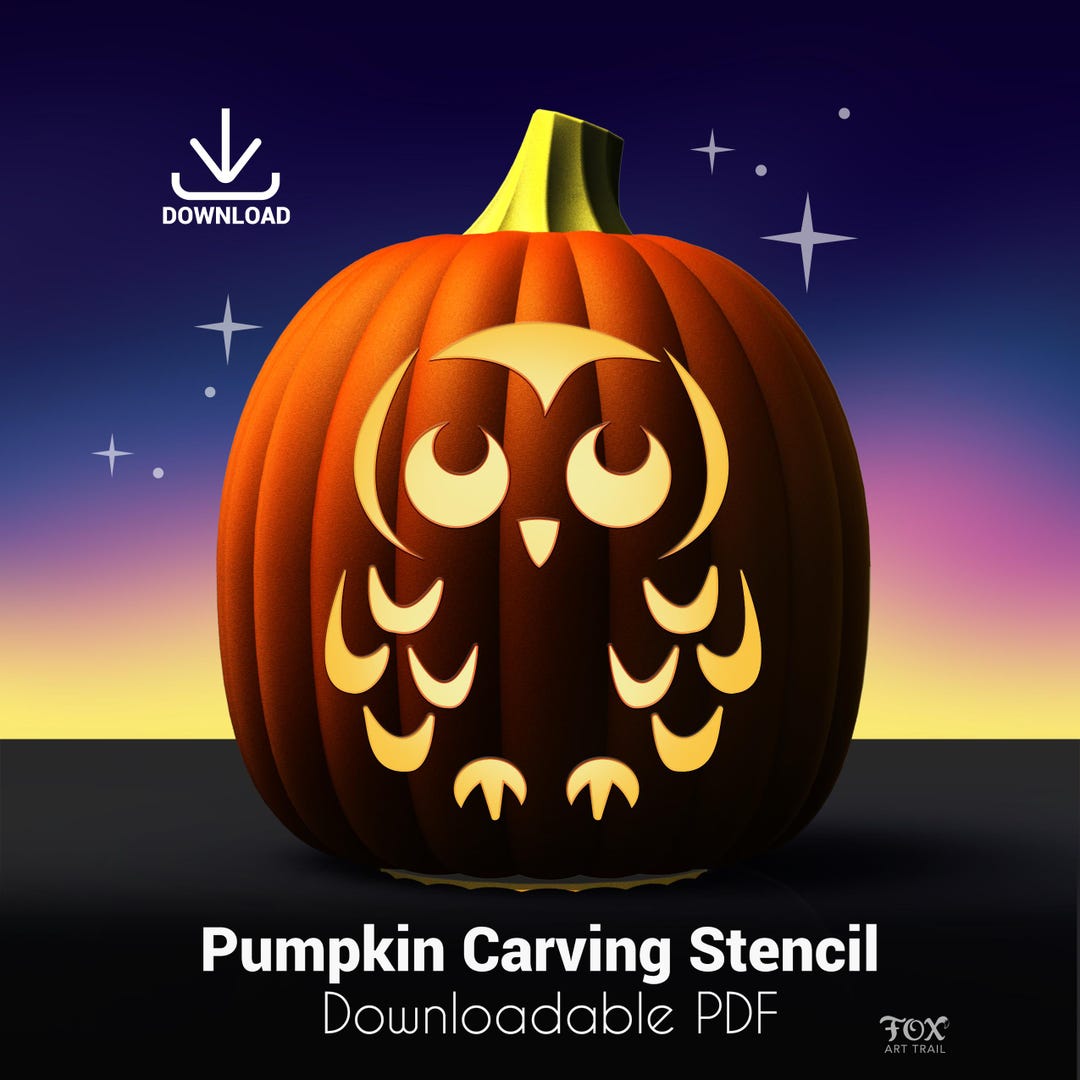 Baby Owl Pumpkin Carving Stencil: Simple Jack-o-lantern (PDF Pattern ...