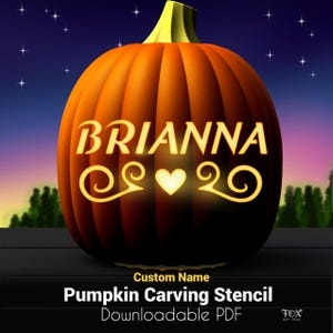 Custom Name Pumpkin Carving Stencil: Halloween Jack O&#39; Lantern Printable (PDF Instant Download)