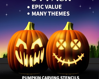 64 pack of Pumpkin Carving Stencils, Printable Jack-O-Lantern Templates, Halloween & Thanksgiving Family-Friendly Patterns,