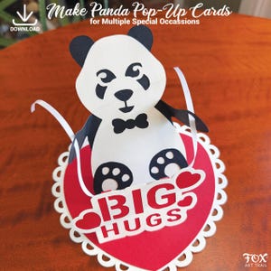 Pop-up pandakaart, dikke knuffels schattig bord en minipapieren bloem, SVG 3D-kaarten, briefpapierbestanden, zelfgemaakte verjaardagskaart, DIY Moederdagkaart