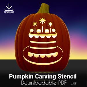Cake Pumpkin Carving Stencil: Fall Birthday Party Jack-O-Lantern (PDF Pattern)