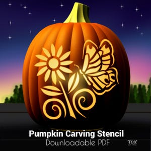 Butterfly & Sunflower Pumpkin Carving Template: Pretty Fall Decor (PDF Download)