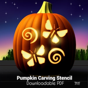 Butterflies and Swirls Pumpkin Carving Stencil: Pretty Jack-O-Lantern Template (PDF Pattern)