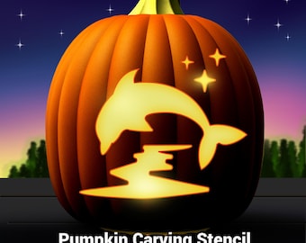Dolphin Pumpkin Carving Stencil: Family Jack-O-Lantern Template (PDF Download)