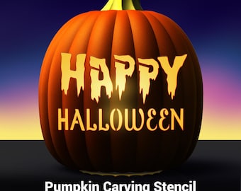 Happy Halloween Text Pumpkin Carving Stencil: Spooky Jack-O-Lantern Template (PDF Pattern)