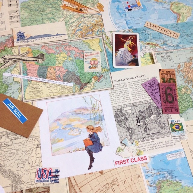 Travel Journal Scrapbooking Kit Travel Ephemera Vintage Paper Pack Maps