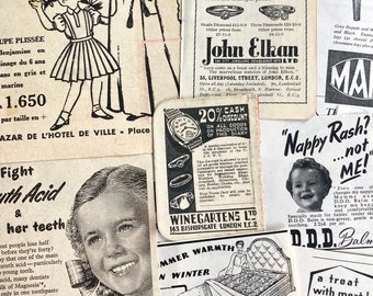 Vintage Adverts | Scrapbook supplies | Original newspaper & Magazine cuttings |Ephemera | Paper pack | Inspiration Kit | Junk Journal