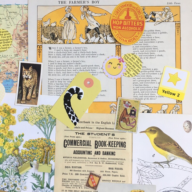 Yellow Ephemera | Vintage Paper Pack | Scrapbook supply | Smashbook | Inspiration kit | Yellow CraftPack | Yellow collage | Junk Journal image 6