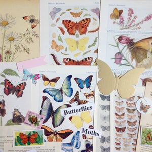 Ephemera z motywem motyli i ćmy | Zestaw papierów vintage | Nature Collage | Zestaw do scrapbookingu | Artykuły do dziennika
