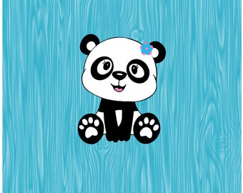 Cute Panda with flower SVG