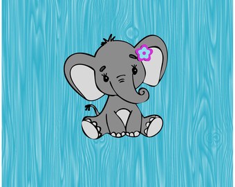 Cute Baby Elephant with flower SVG