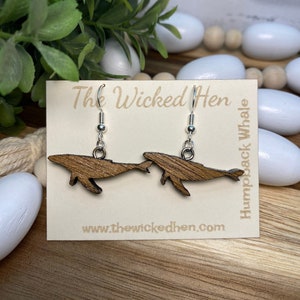 Wooden Humpback Whale Earrings - Whale Earrings - Ocean Earrings - Gift Idea - Mahogany Wooden - Sea Life