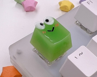 Green Froggie Artisan Keycap: 3D Eyes, Kawaii Keyboard