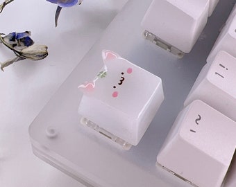 Handmade White Egg Cat Artisan Keycap: Kawaii Mechanical Keyboard