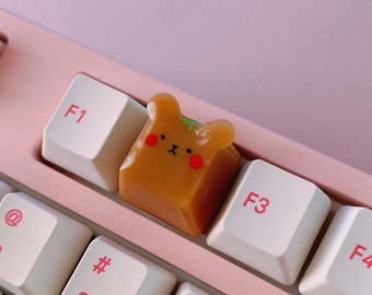 JuniKey Caramel Bear Artisan Keycap: Handmade Kawaii Keyboard Accessory