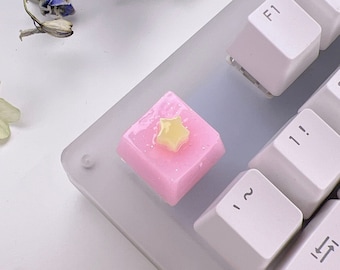 3D Star Pink Artisan Keycap: Iridescent Bunny, Kawaii Keyboard